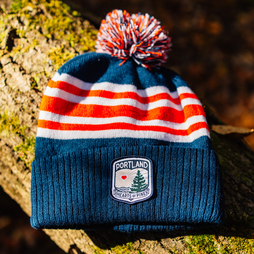 Hearts Crest Pom-Pom Beanie