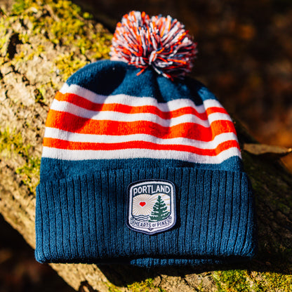 Hearts Crest Pom-Pom Beanie