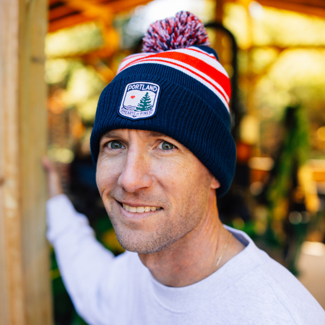 Hearts Crest Pom-Pom Beanie